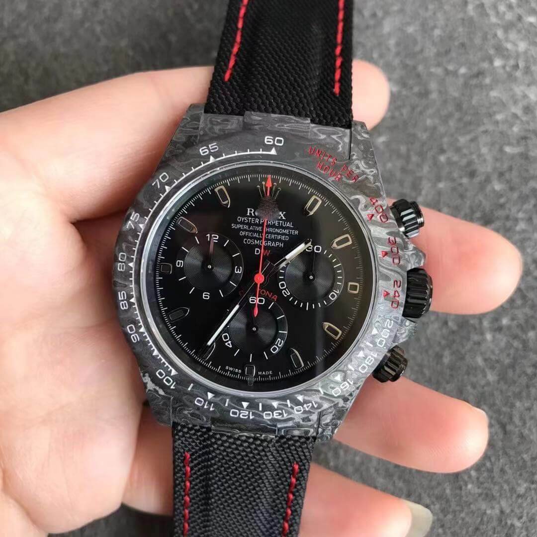 REPLICA ROLEX DAYTONA COSMOGRAPH CARBON FIBER DIW CUSTOMIZED VERSION NOOB FACTORY BLACK DIAL