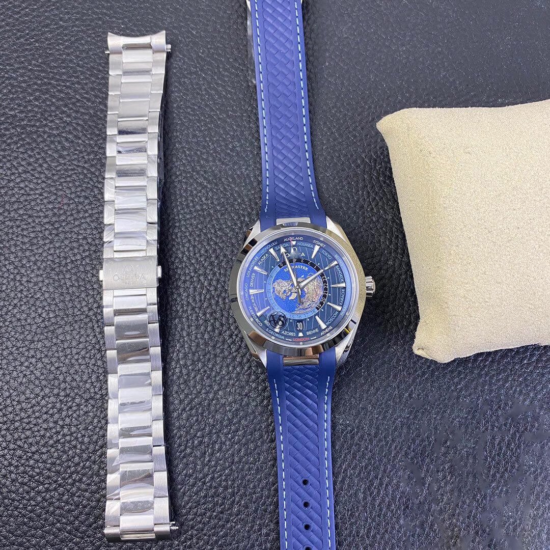 REPLICA OMEGA SEAMASTER AQUA TERRA GMT WORLDTIMER 220.12.43.22.03.001 VS FACTORY BLUE DIAL - 图片 6