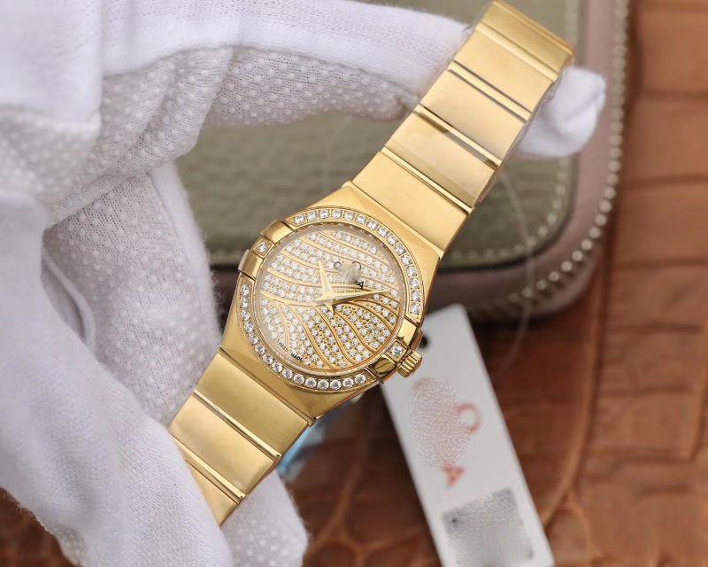 REPLICA OMEGA CONSTELLATION LADIES 27MM TW FACTORY 18K YELLOW GOLD TEXTURED DIAMOND DIAL - 图片 2