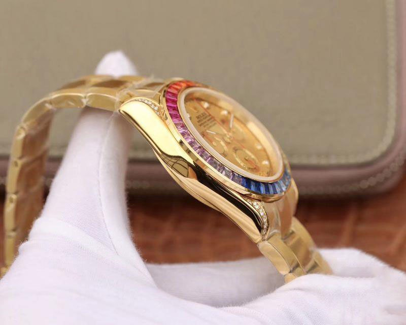 REPLICA ROLEX DAYTONA COSMOGRAPH RAINBOW 116598RBOW BL FACTORY GOLD DIAL - 图片 2