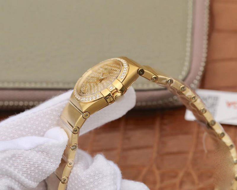 REPLICA OMEGA CONSTELLATION LADIES 27MM TW FACTORY 18K YELLOW GOLD TEXTURED DIAMOND DIAL - 图片 4