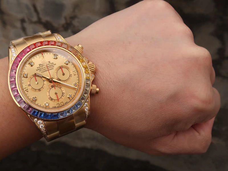 REPLICA ROLEX DAYTONA COSMOGRAPH RAINBOW 116598RBOW BL FACTORY GOLD DIAL - 图片 6